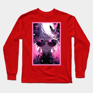 Aesthetic Anime Girl Pink Rosa Black | Quality Aesthetic Anime Design | Premium Chibi Manga Anime Art Long Sleeve T-Shirt